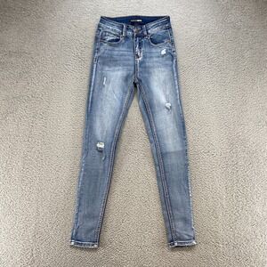 Fashion Nova Skinny Jeans Womens Size 0 High Rise Distressed Stretch Cotton Blue